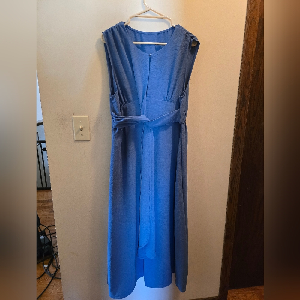 Elegant Cornflower Blue Midi Dress Size L - Picture 3 of 9
